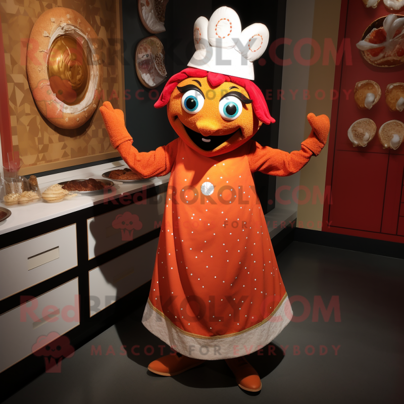 nan Tikka Masala mascot costume character dressed with a Shift Dress and Brooches nan Tikka Masala mascot costume character dressed with a Shift Dress and Brooches