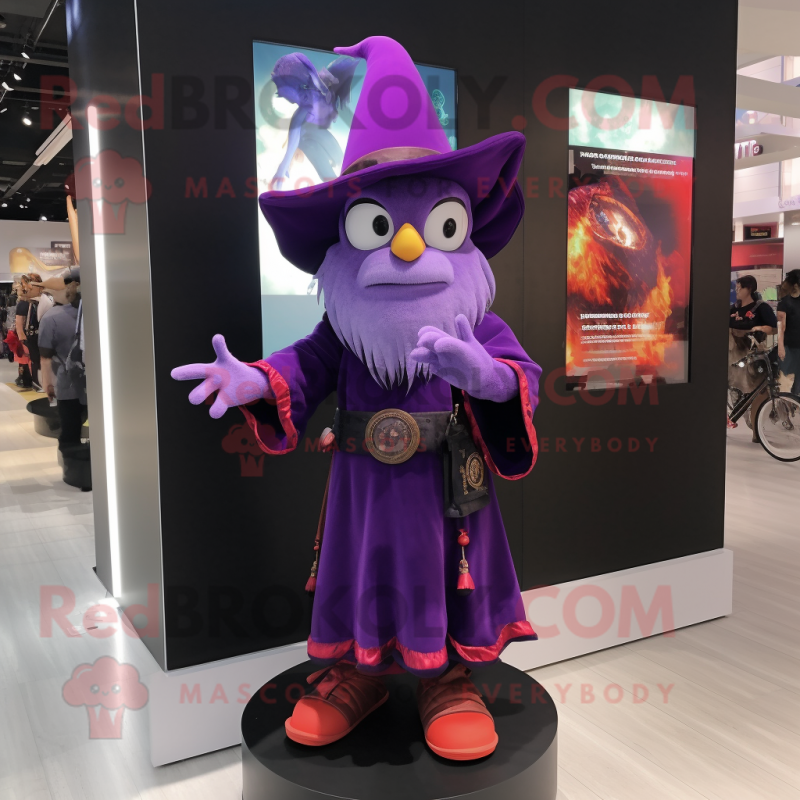 Purple Witch'S Hat mascot costume character dressed with a Vest and Bracelet watches