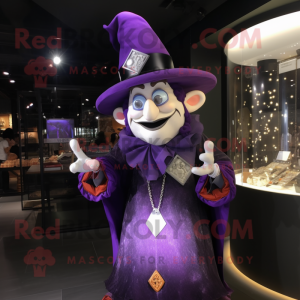 Purple Witch'S Hat mascot costume character dressed with a Vest and Bracelet watches