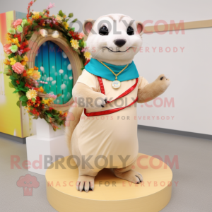 Beige Ferret mascot costume character dressed with a Wrap Skirt and Bracelets