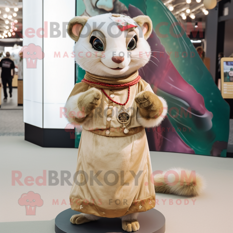 Beige Ferret mascot costume character dressed with a Wrap Skirt and Bracelets