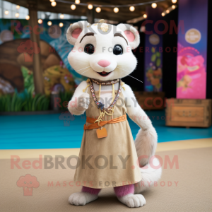 Beige Ferret mascot costume character dressed with a Wrap Skirt and Bracelets