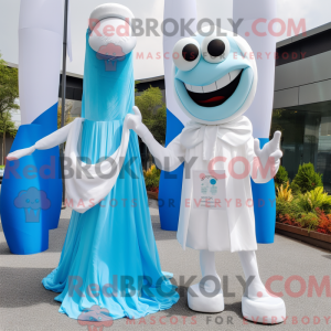Maskotfigur af en Cyan...