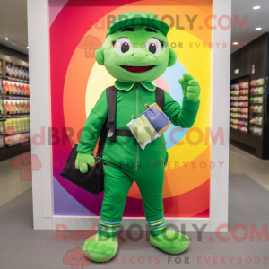 Maskot postava zelené duhy...