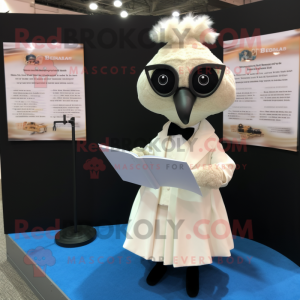 Beige Peacock mascot costume character dressed with a Tuxedo and Reading glasses