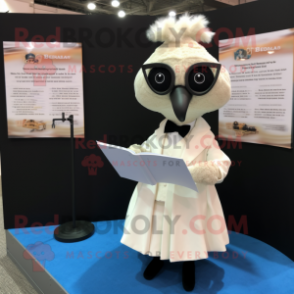 Beige Peacock mascot costume character dressed with a Tuxedo and Reading glasses