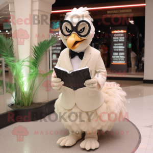 Beige Peacock mascot costume character dressed with a Tuxedo and Reading glasses