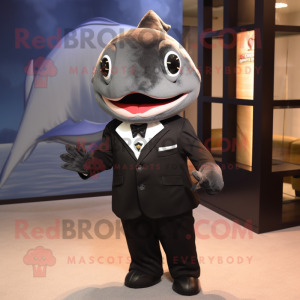 Black Tuna mascot costume character dressed with a Suit Jacket and Ties