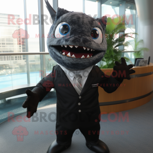 Black Tuna mascot costume character dressed with a Suit Jacket and Ties