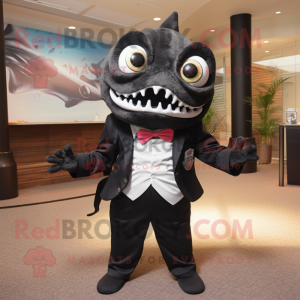 Black Tuna mascot costume character dressed with a Suit Jacket and Ties