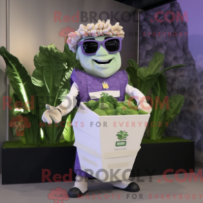 Personagem de máscara de lavanda Salada de César com colete e brilho - Mascotes da Salada Caesar - RedBrokoly.com