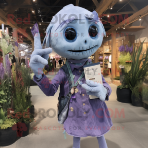 Lavender Undead mascot costume character dressed with a Chambray Shirt and Keychains