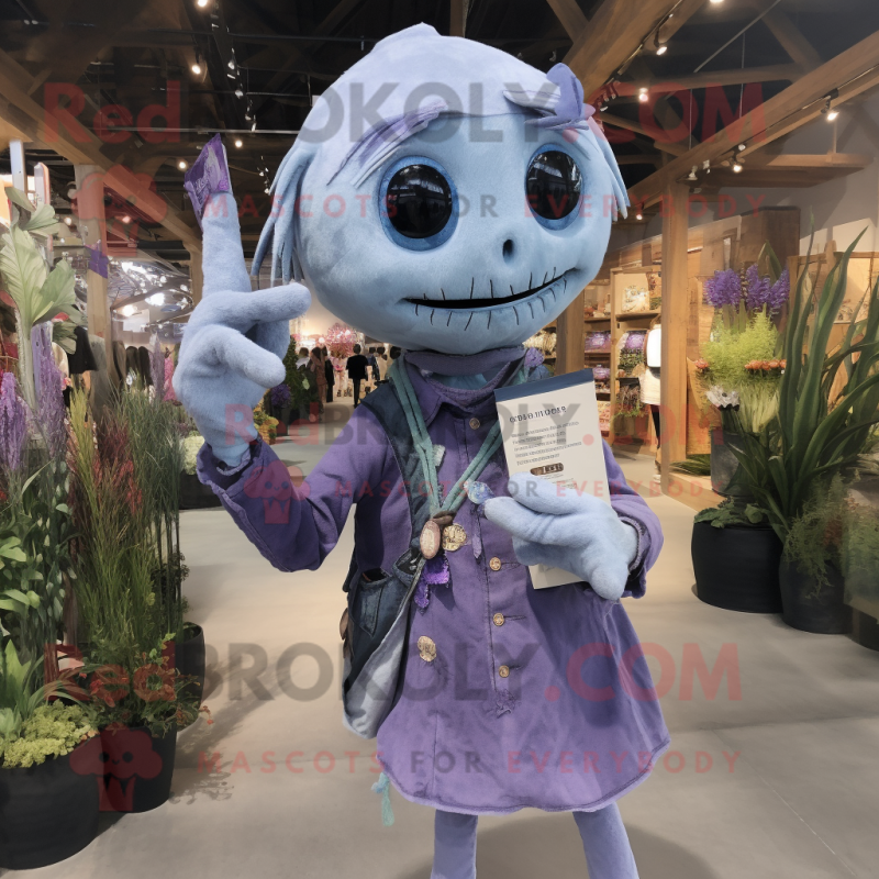 Lavender Undead mascot costume character dressed with a Chambray Shirt and Keychains Lavender Undead mascot costume character dressed with a Chambray Shirt and Keychains