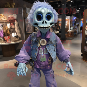 Lavender Undead mascot costume character dressed with a Chambray Shirt and Keychains