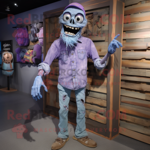 Lavender Undead mascot costume character dressed with a Chambray Shirt and Keychains