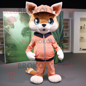 Peach Lynx mascot costume character dressed with a Trousers and Beanies
