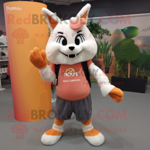 Peach Lynx mascot costume character dressed with a Trousers and Beanies