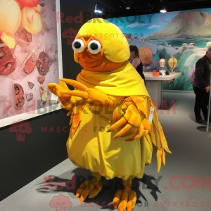 Mascottefiguur van een gele...
