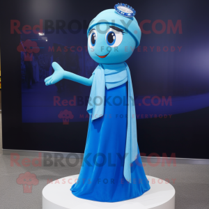 Blue Bracelet mascot costume character dressed with a Evening Gown and Scarf clips
