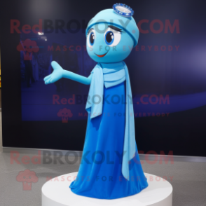 Blue Bracelet mascot costume character dressed with a Evening Gown and Scarf clips