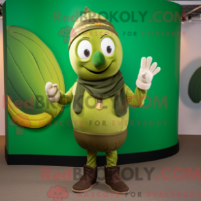 Máscara de proteção de um casaco de oliva com colete e luer - Mascotes acrobatas - REBROKO_421745 - RedBrokoly.com