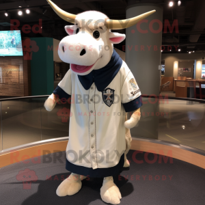 White Cow mascot costume character dressed with a Baseball Tee and Shawl pins