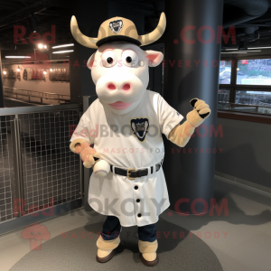 White Cow mascot costume character dressed with a Baseball Tee and Shawl pins