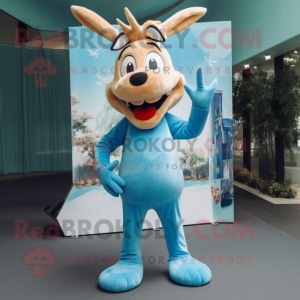 Sky Blue Gazelle mascot costume character dressed with a Corduroy Pants and Hairpins