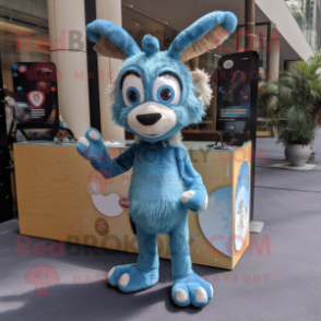 Sky Blue Gazelle mascot costume character dressed with a Corduroy Pants and Hairpins