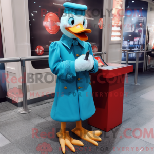 Maskotkarakter av en cyan...