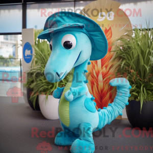 Maskot-karakter av en cyan...