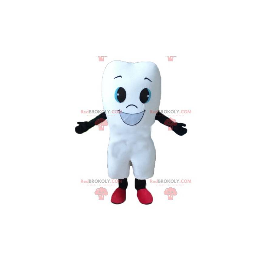 Giant white tooth mascot with a broad smile - Redbrokoly.com