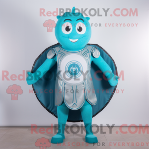 Maskotkarakter af et cyan...