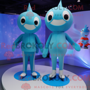 Maskotkarakter af et cyan...