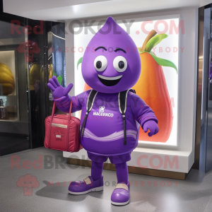 Purple Mango mascot costume character dressed with a Long Sleeve Tee and Briefcases
