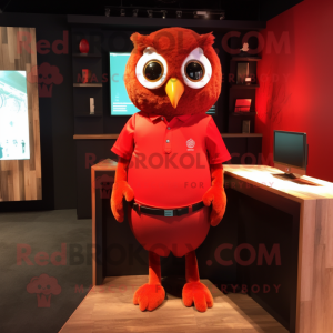 Red Owl mascot costume character dressed with a Polo Shirt and Ties