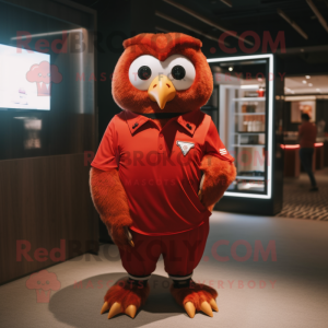 Red Owl mascot costume character dressed with a Polo Shirt and Ties