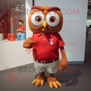 Red Owl mascot costume character dressed with a Polo Shirt and Ties