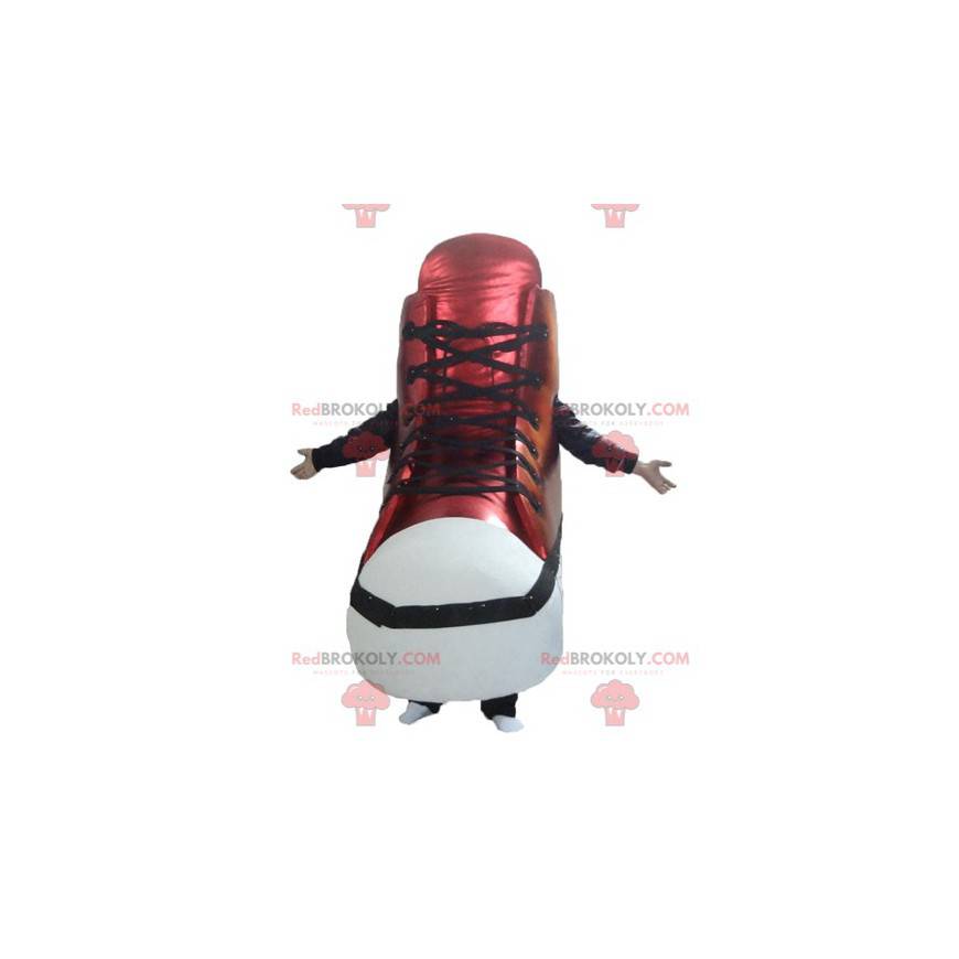 Mascota gigante de zapato de baloncesto rojo y blanco -