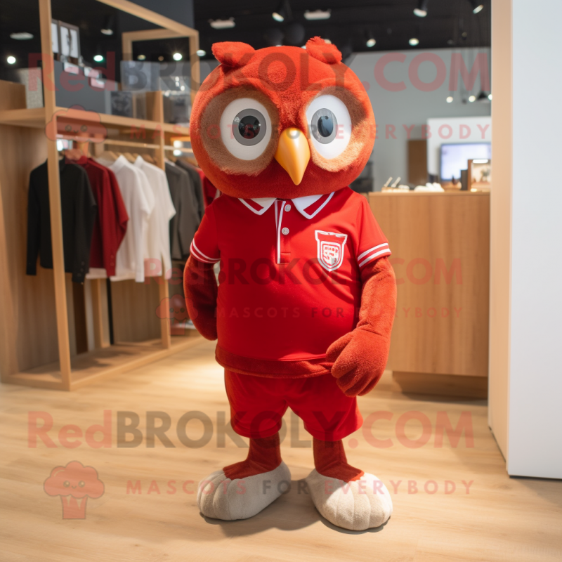 Red Owl mascot costume character dressed with a Polo Shirt and Ties