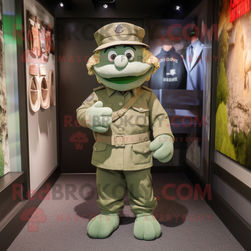 Silver Green Beret mascot costume character dressed with a Trousers and Hairpins