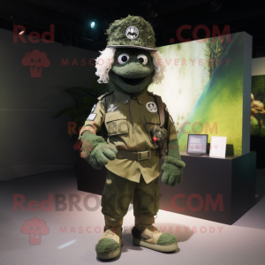 Silver Green Beret mascot costume character dressed with a Trousers and Hairpins