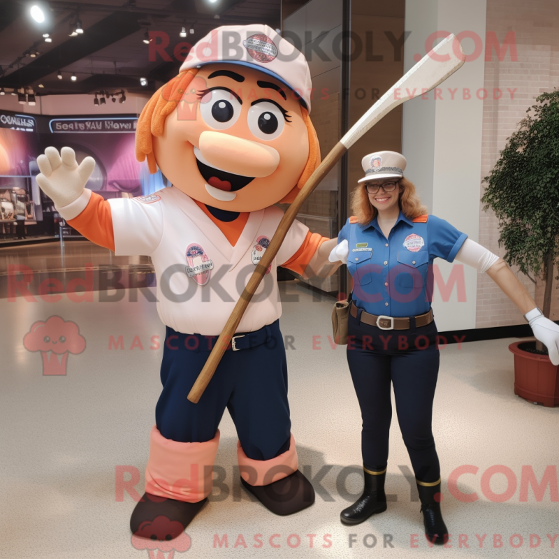 Maskottchen eines Peach Knife Thrower gekleidet in Mom-Jeans und Uhren - Messerwerfer-Maskottchen - RedBrokoly.com