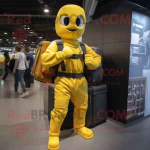 Yellow Commando mascot costume character dressed with a Poplin Shirt and Briefcases