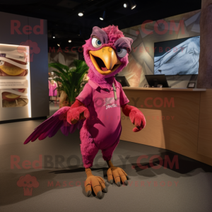 Magenta Archeopteryx mascot costume character dressed with a Henley Tee and Pocket squares