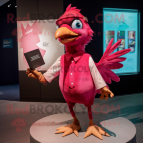 Magenta Archeopteryx mascot costume character dressed with a Henley Tee and Pocket squares