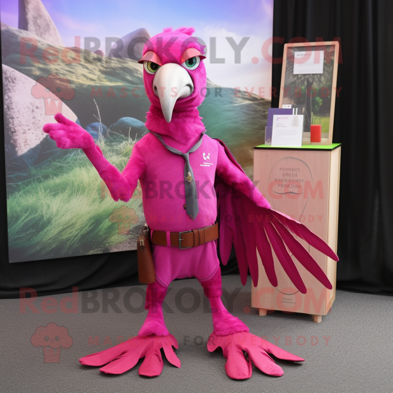 Magenta Archeopteryx mascot costume character dressed with a Henley Tee and Pocket squares