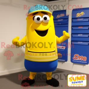 Maskotkarakter af en gul...