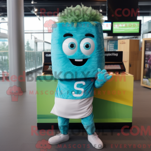 Maskot karaktär av turkis...