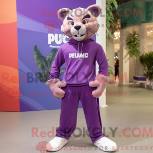 Maskot karakter av en lilla...